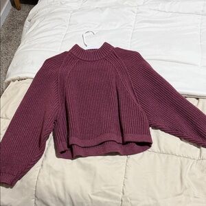 bohme Ribbed Mock Neck Cropped Sweater - Wine